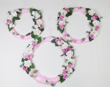 Romantische große Raumdekoration Raumschmuck hängend Blütenringe Hochzeitsdeko 3-tlg. rosa-weiß 50cm/45cm/35 cm ø