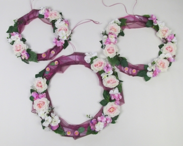 Romantische große Raumdekoration Raumschmuck hängend Blütenringe Hochzeitsdeko 3-tlg. violett - creme 50cm/45cm/35 cm ø